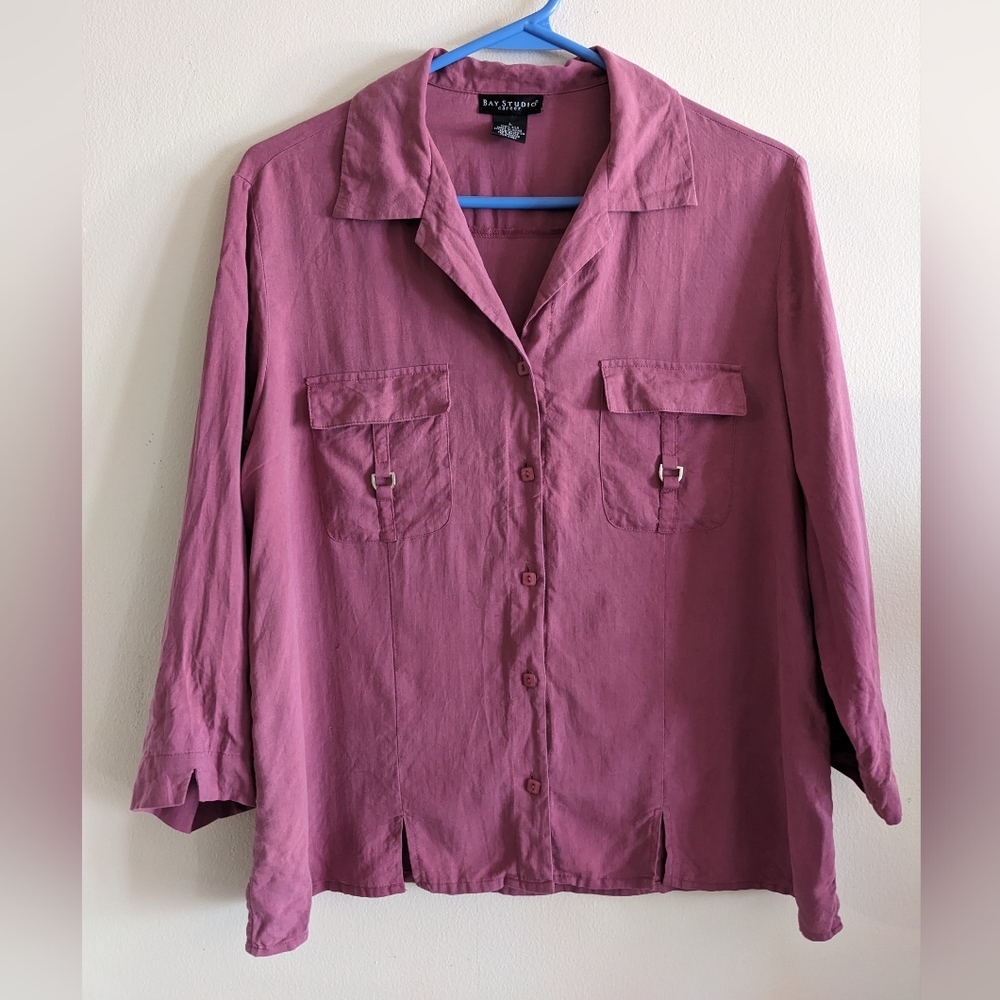 100% Silk Raspberry 3/4 sleeve blouse